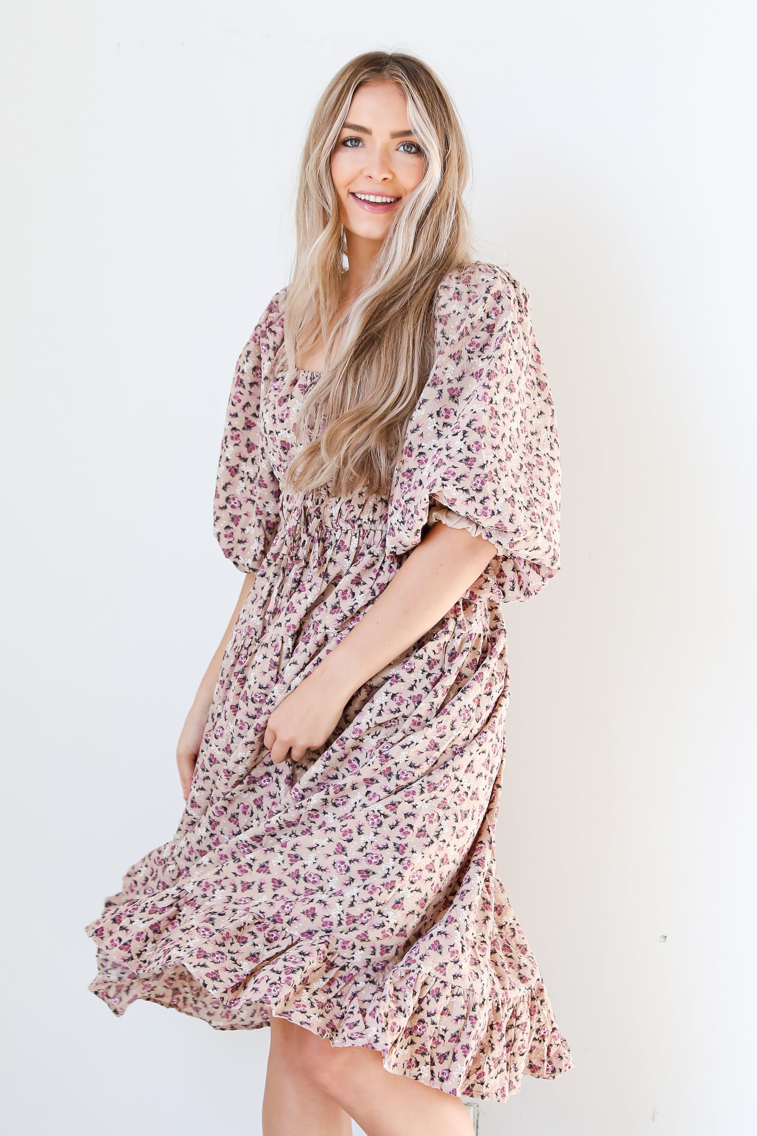 Floral Midi Dress on dress up model