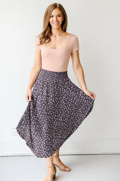 Floral Midi Skirt on model