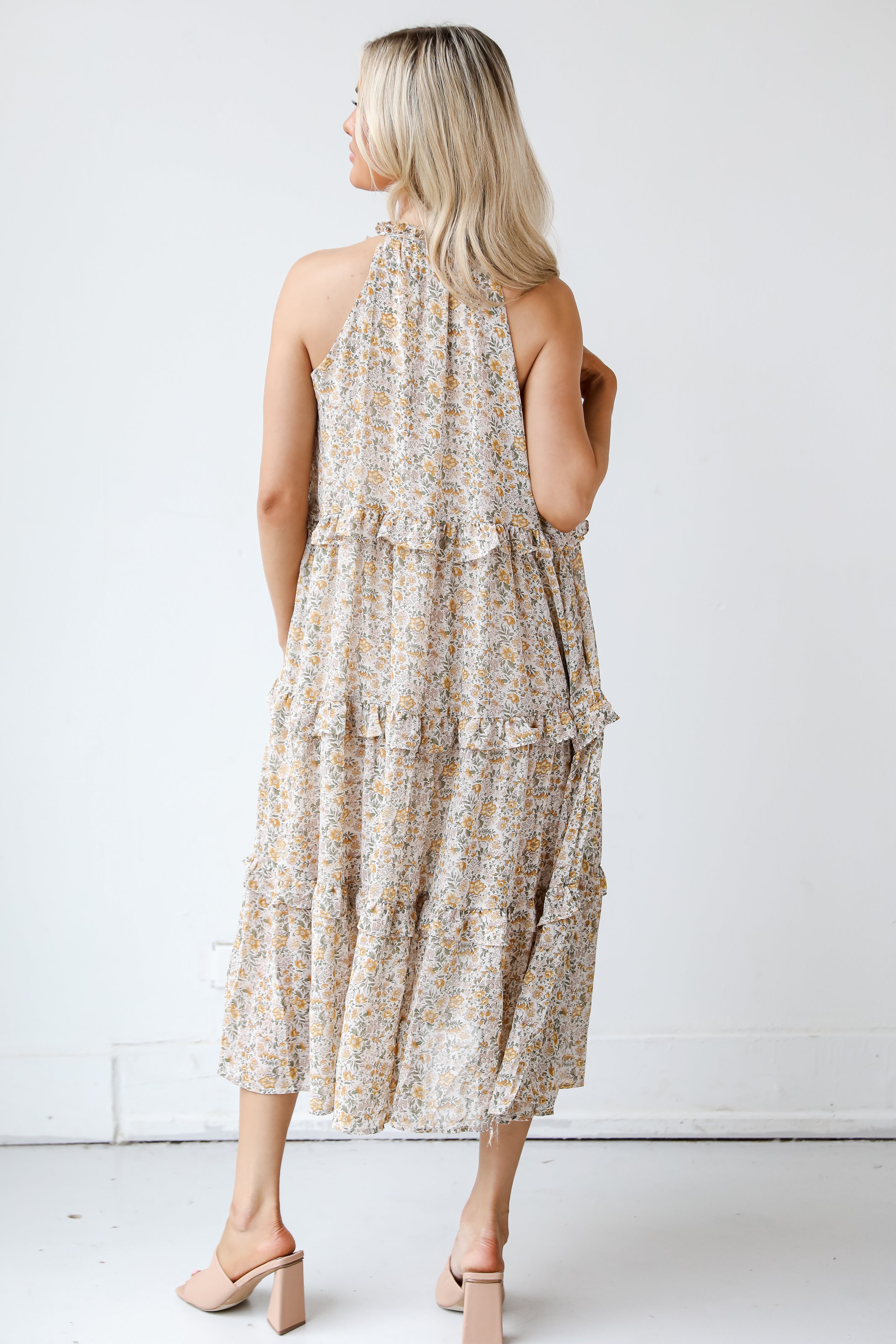 Ruffle Floral Midi Dress back view