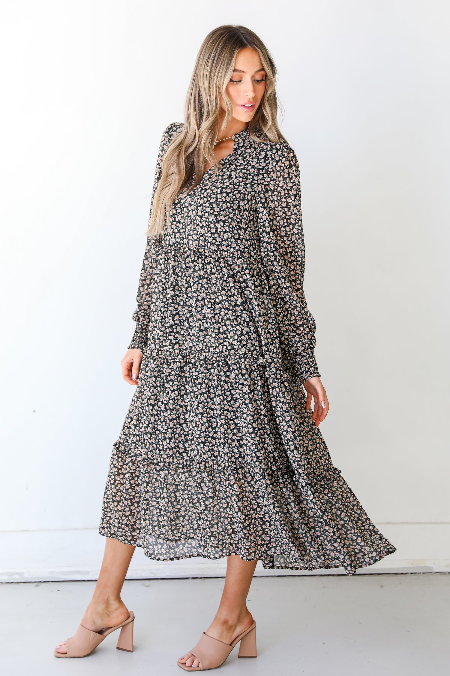 black Floral Midi Dress sde view