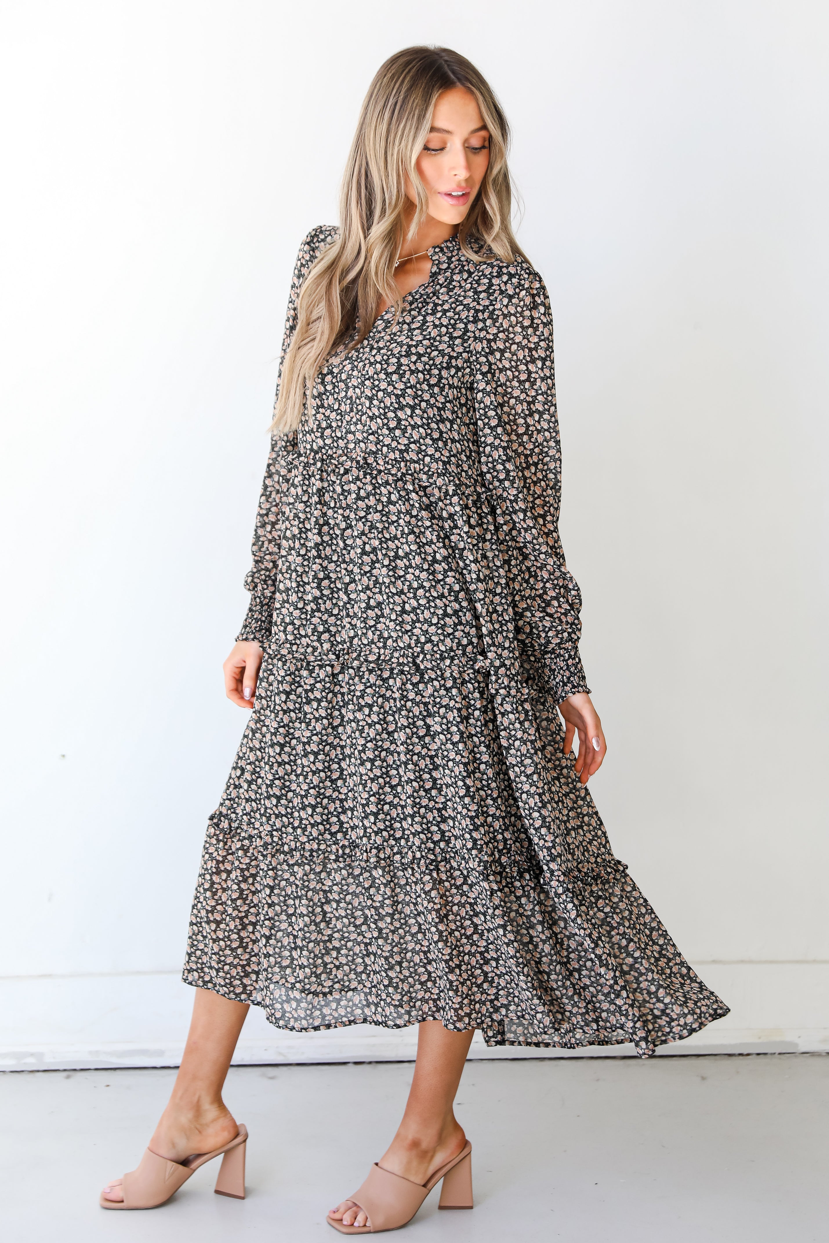 black Floral Midi Dress sde view