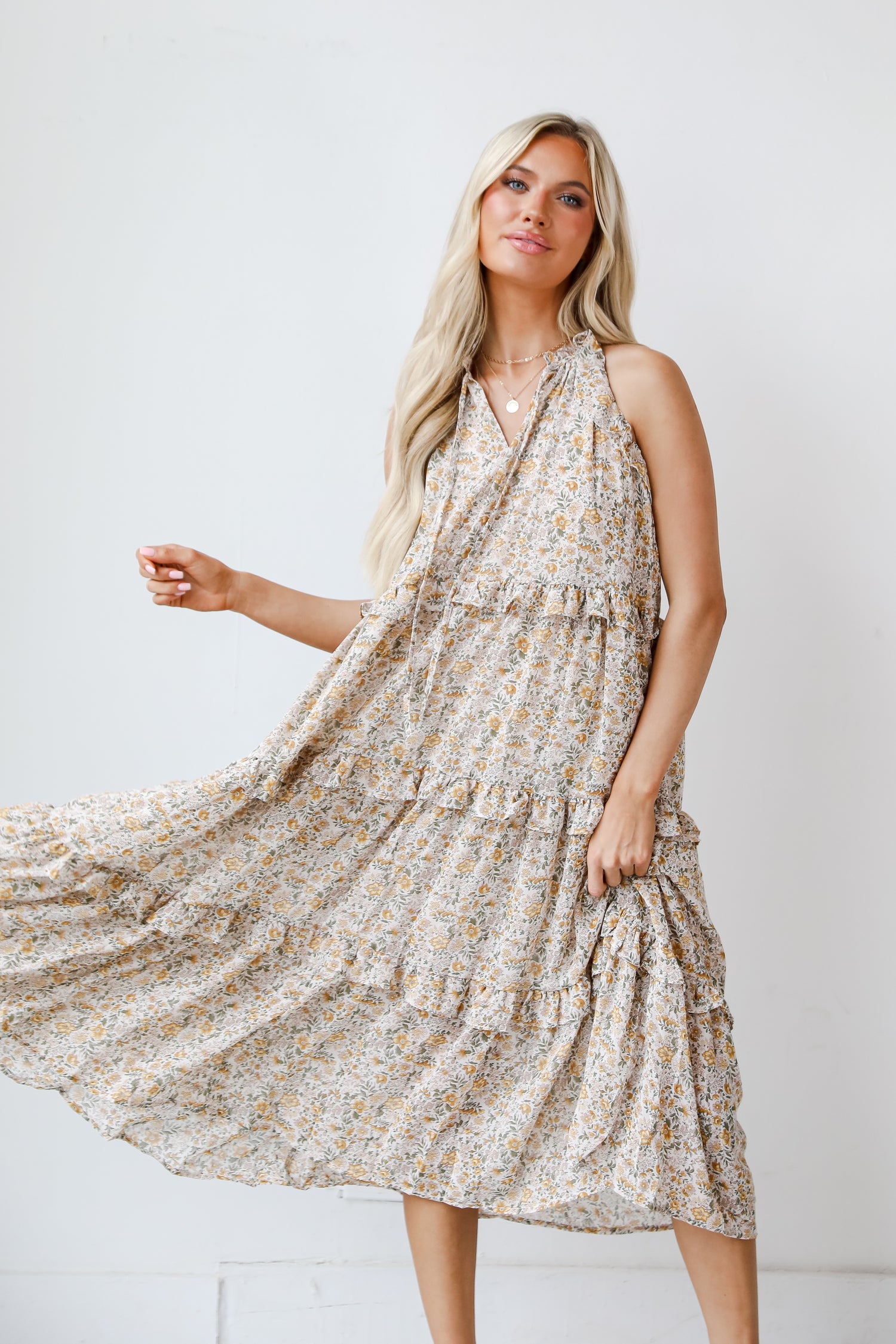 Ruffle Floral Midi Dress