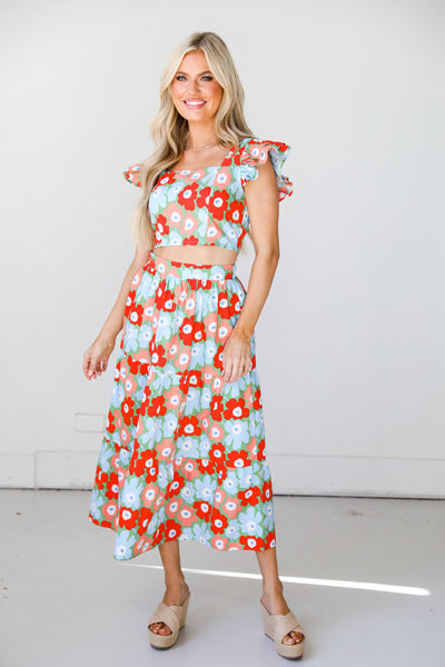 Floral Midi Skirt on model