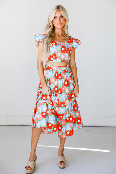 Floral Midi Skirt on dress up model