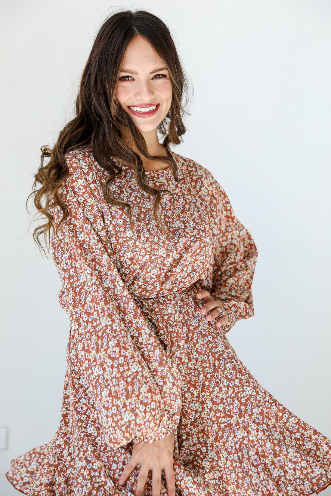 rust Floral Mini Dress