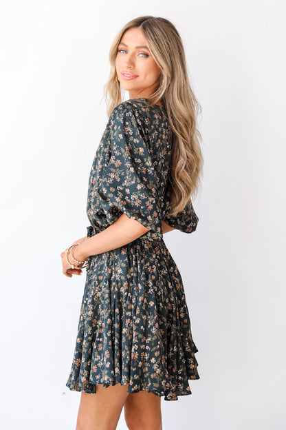 green Floral Mini Dress side view