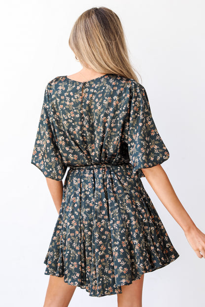 green Floral Mini Dress back view