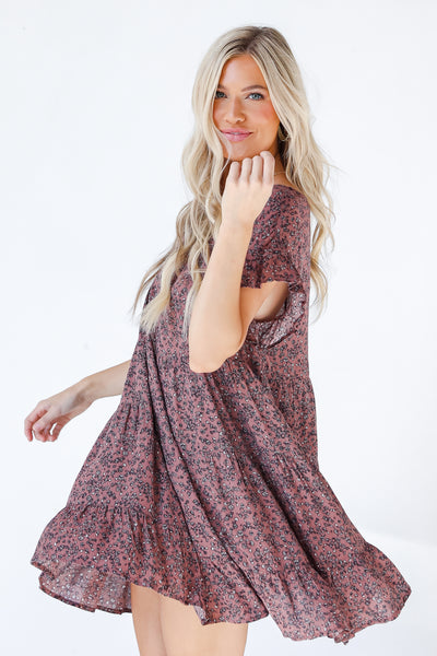 Floral Mini Dress in mauve side view