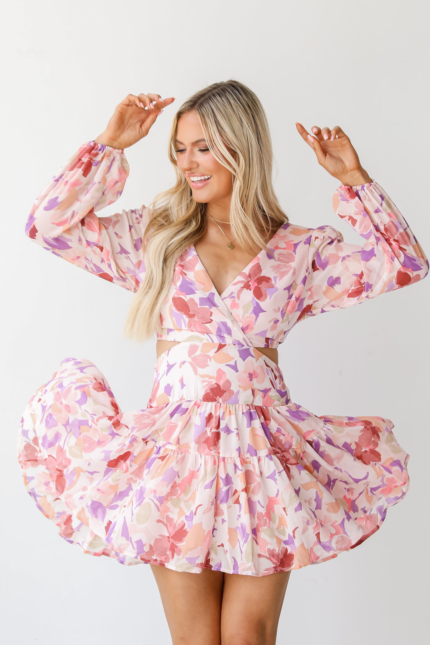 Floral Mini Dress on dress up model