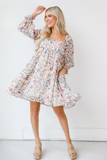 Floral Babydoll Mini Dress on model