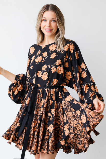 black Floral Mini Dress