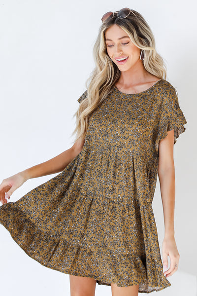 Floral Mini Dress in mustard front view