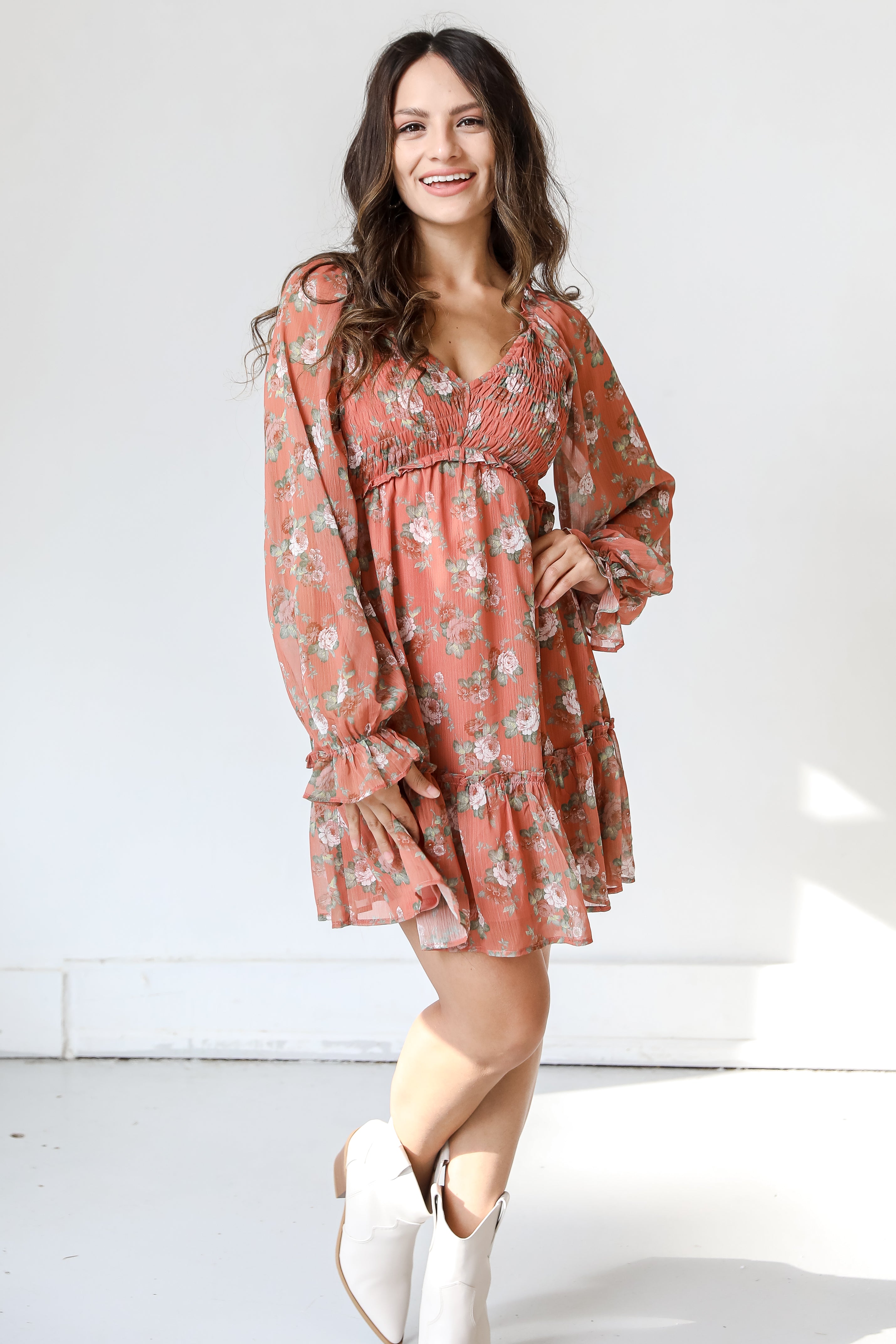 Floral Mini Dress on model