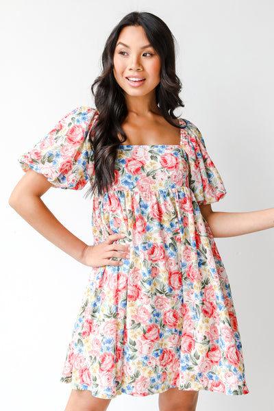 Floral Babydoll Mini Dress in pink