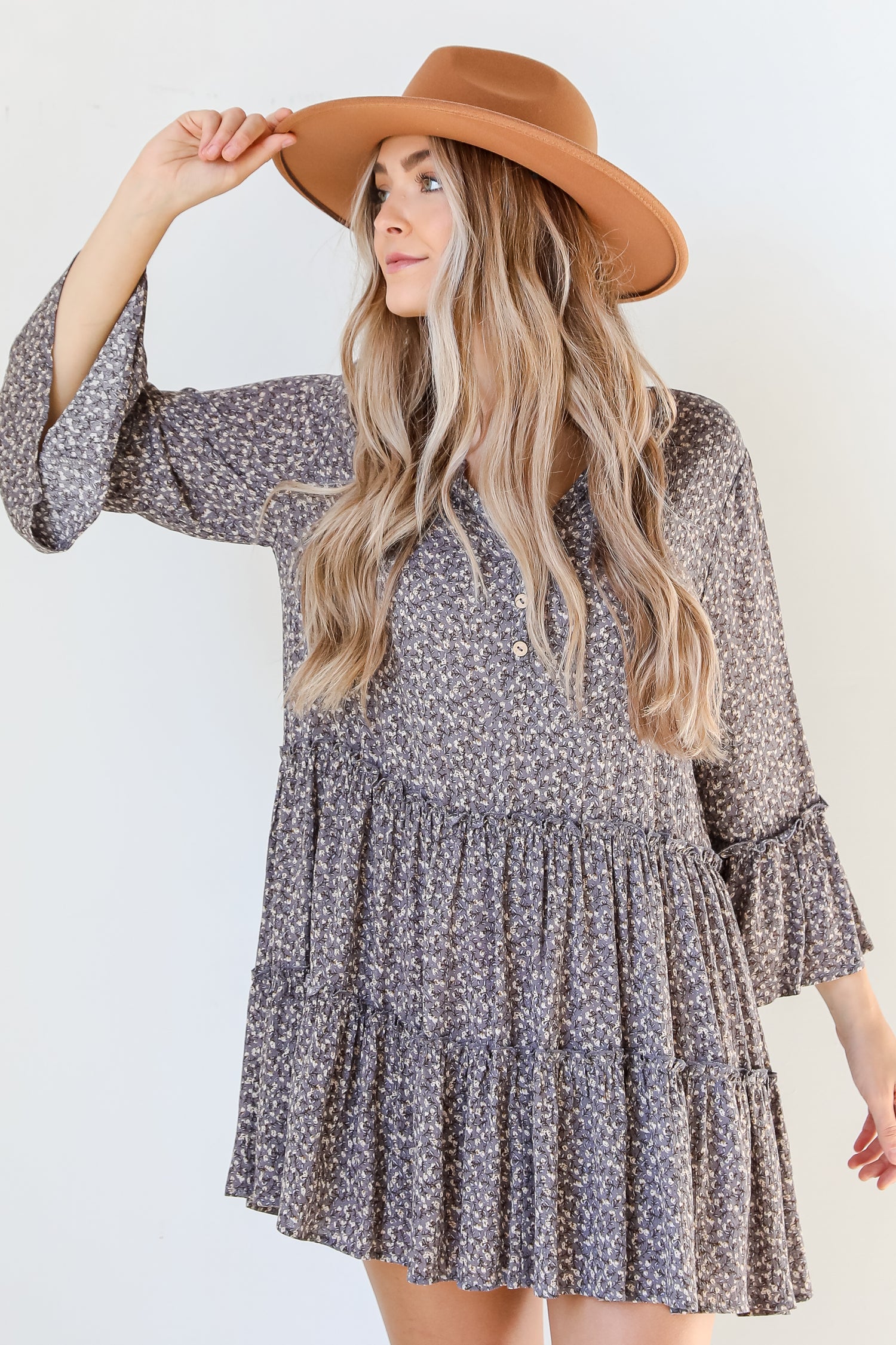 Floral Mini Dress on dress up model