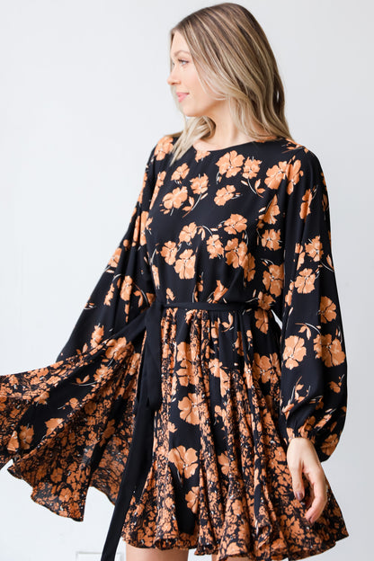 black Floral Mini Dress side view