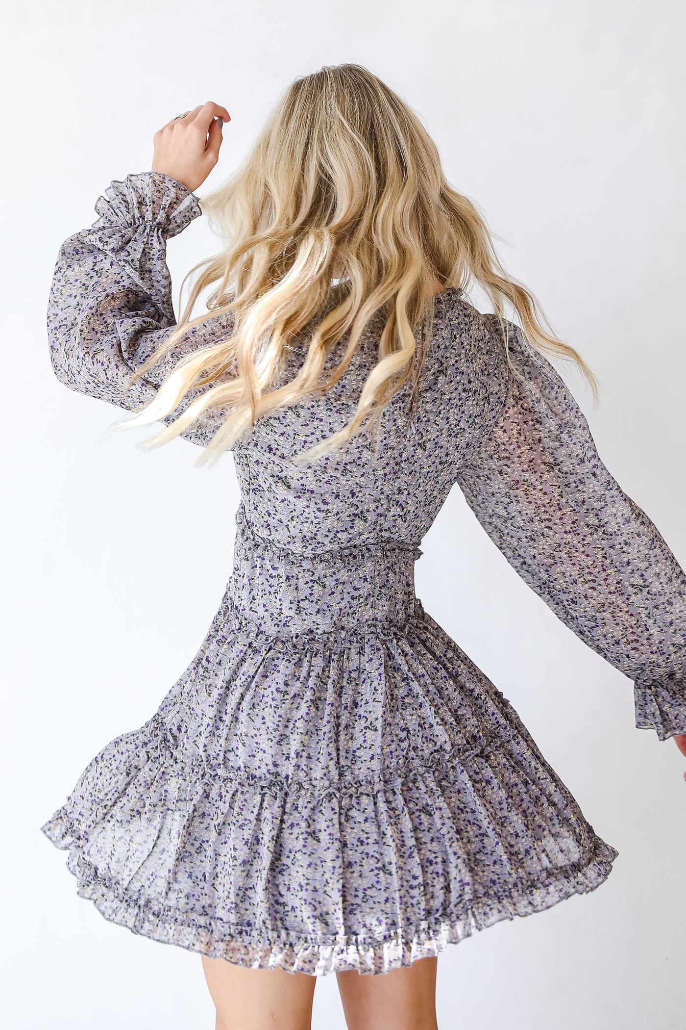 Tiered Floral Dress on model