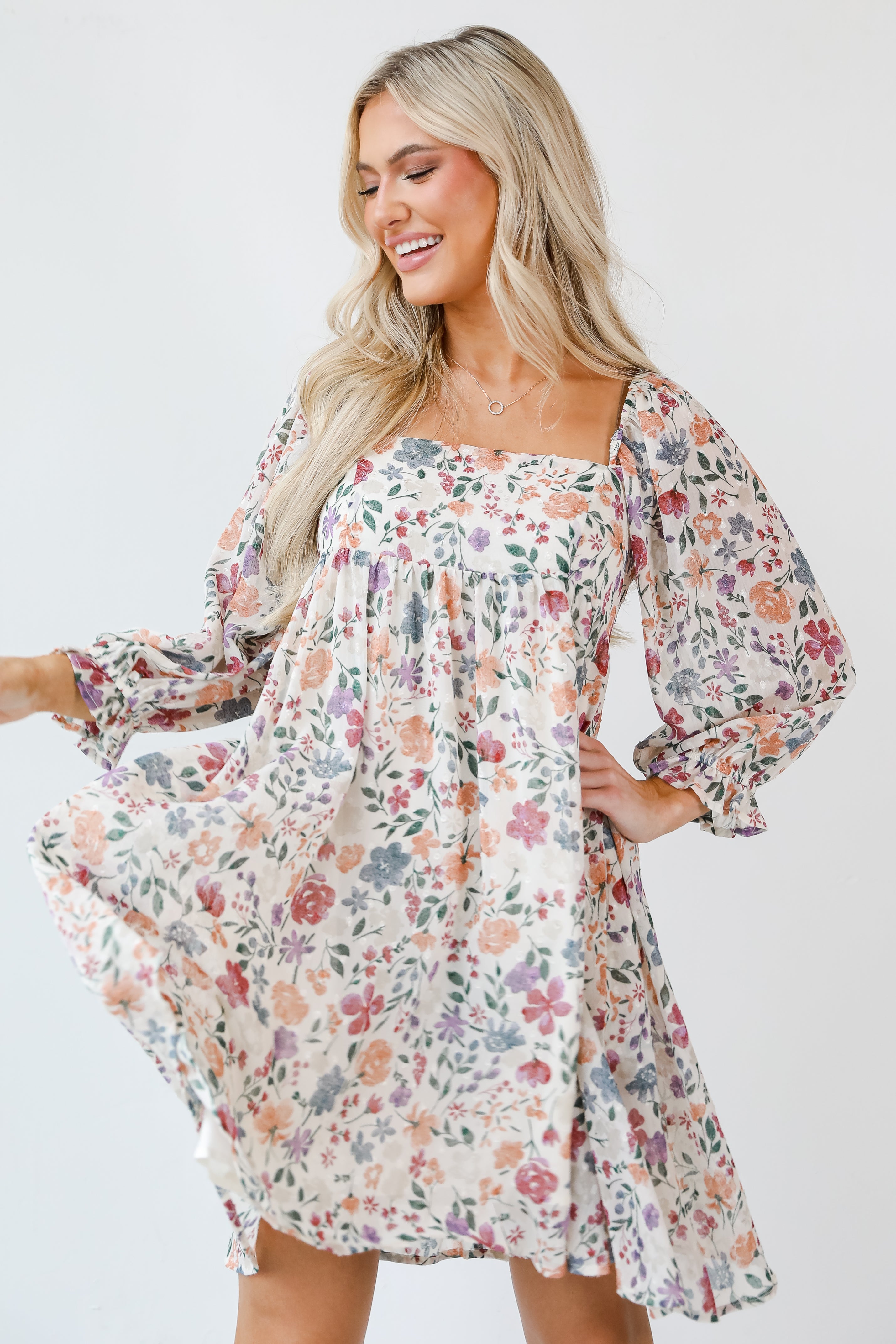 Floral Babydoll Mini Dress front view