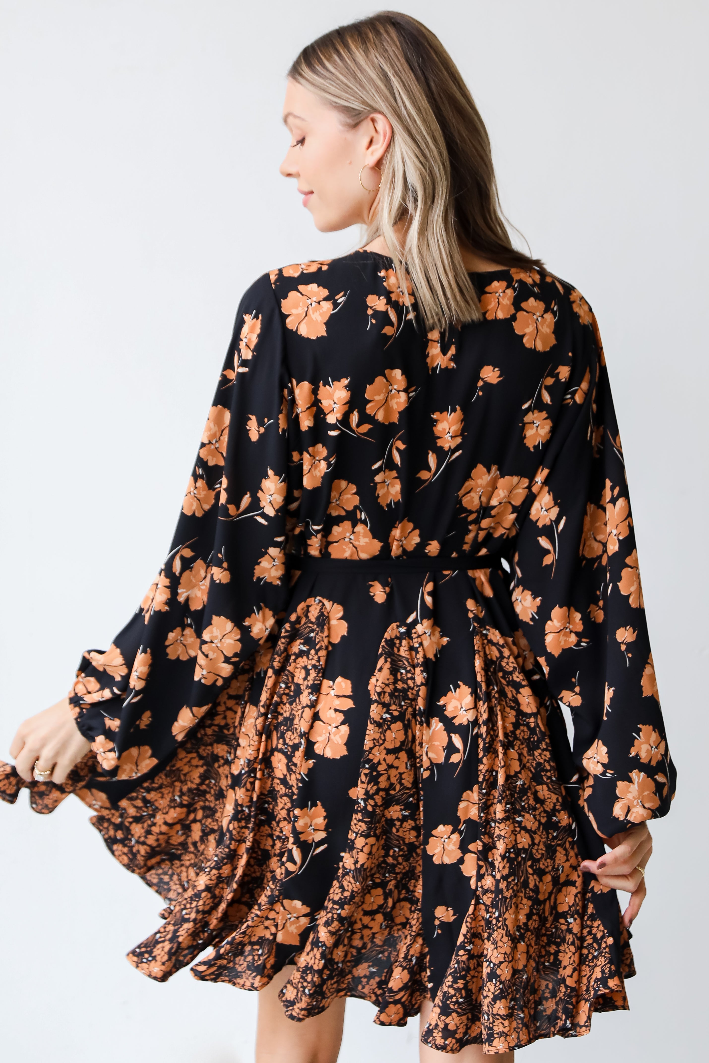 black Floral Mini Dress back view