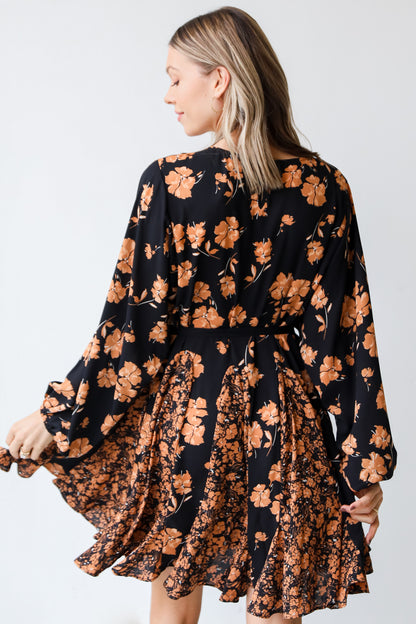 black Floral Mini Dress back view