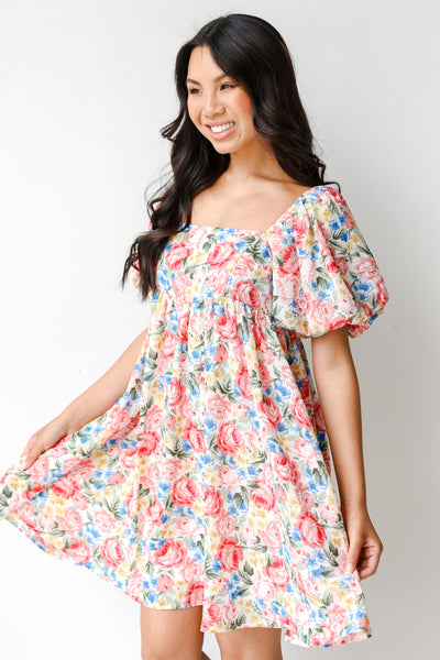 Floral Babydoll Mini Dress in pink side view
