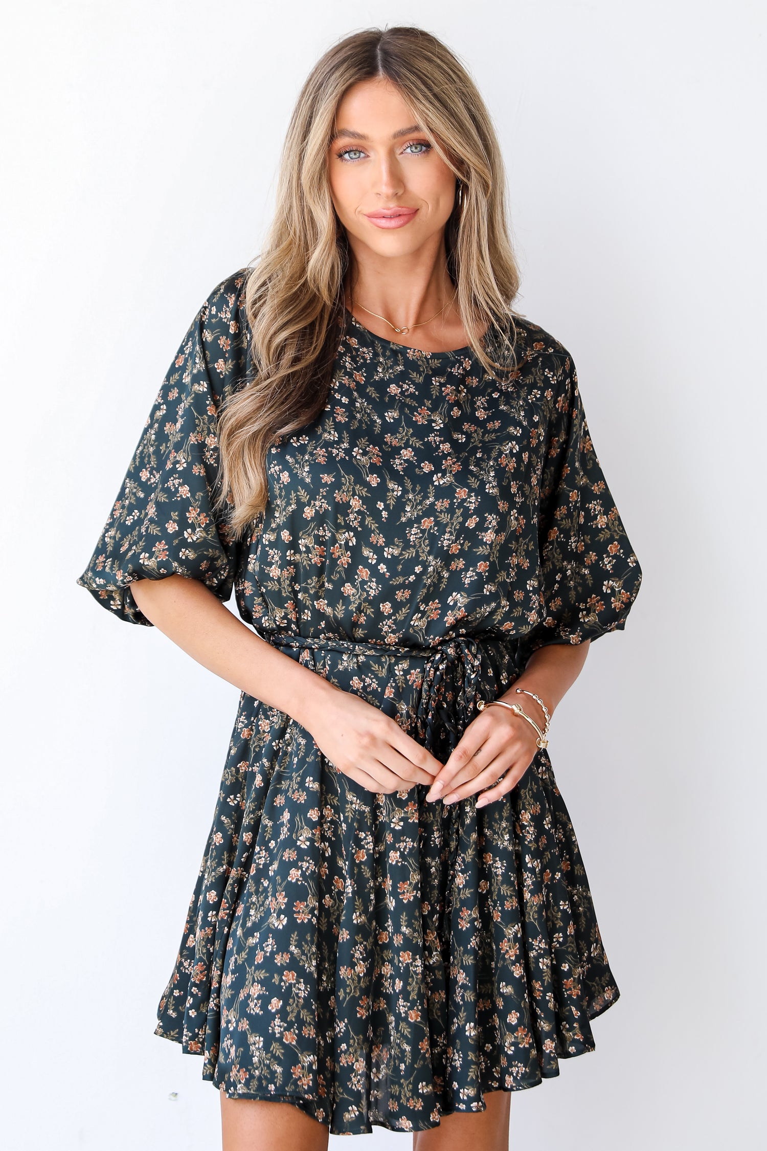 green Floral Mini Dress