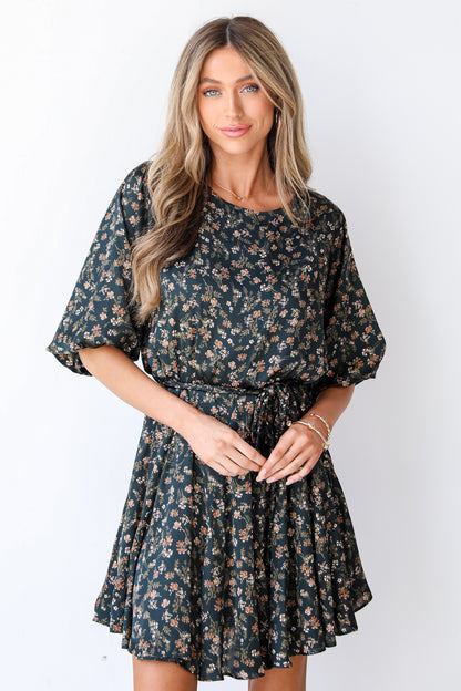 green Floral Mini Dress