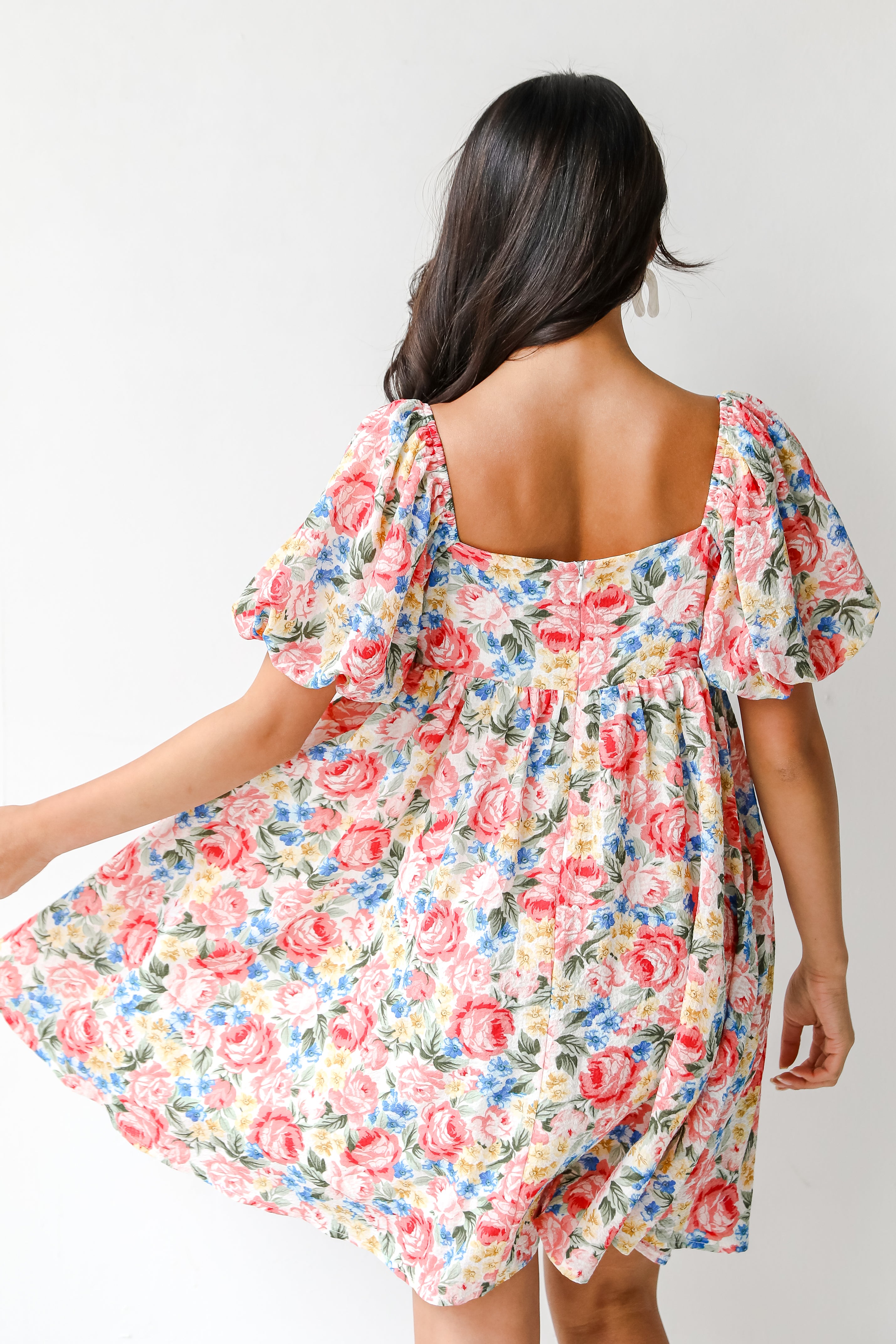 Floral Babydoll Mini Dress in pink back view