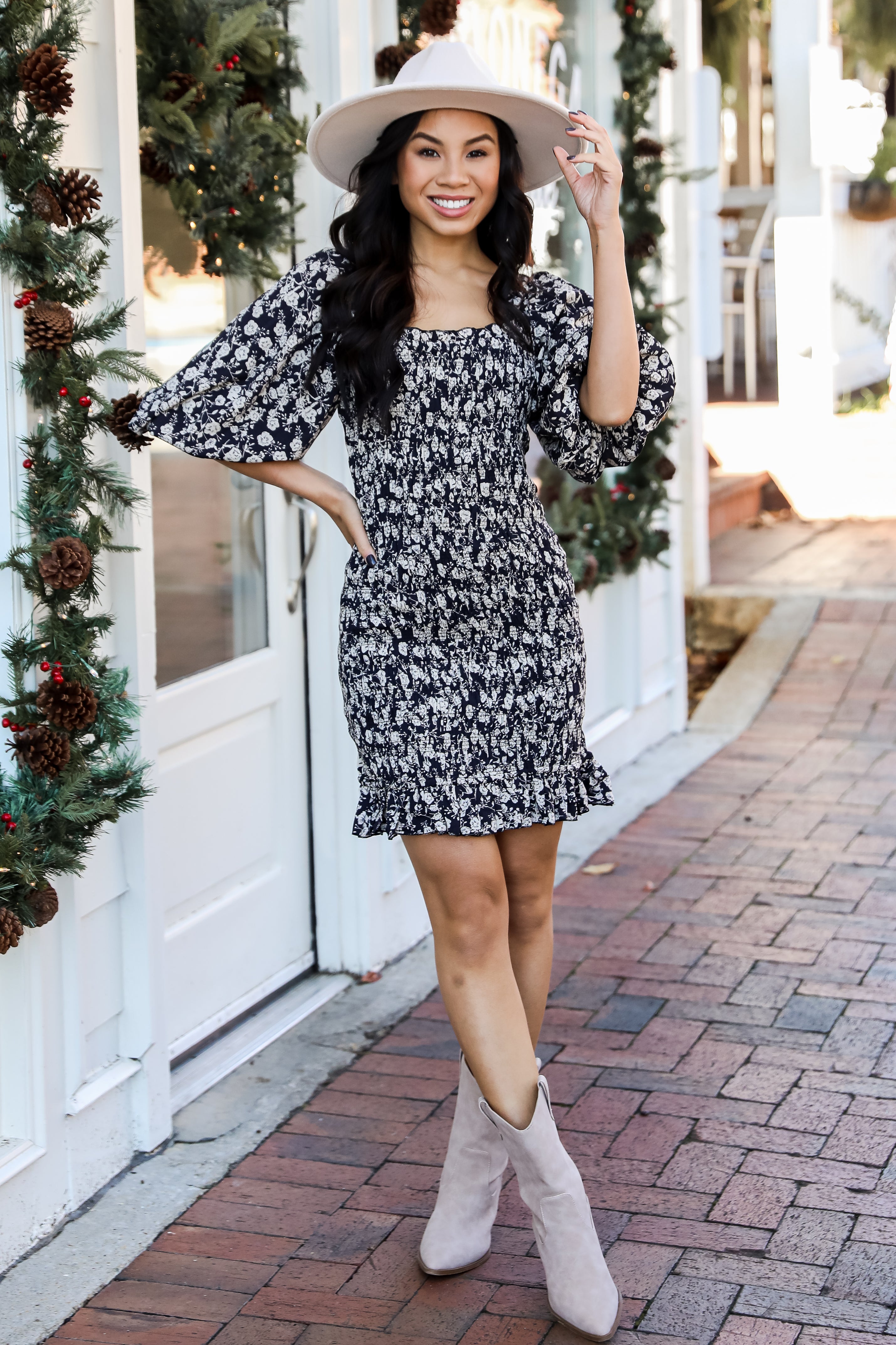 Smocked Floral Mini Dress