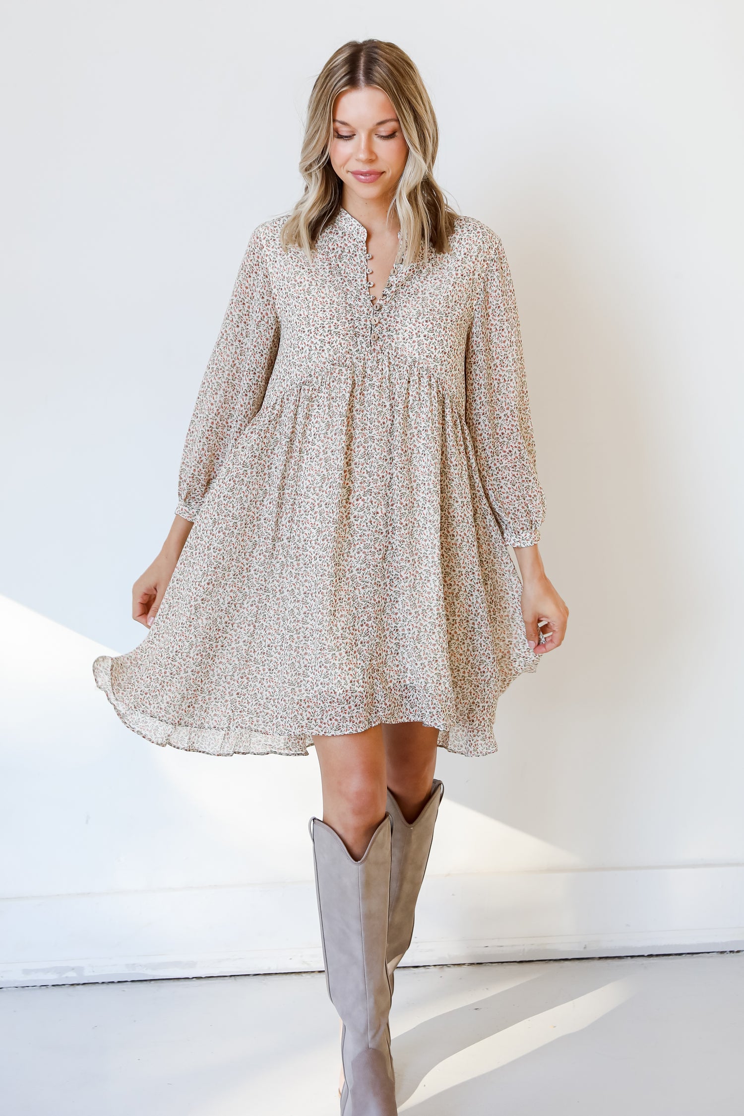 Floral Babydoll Mini Dress front view