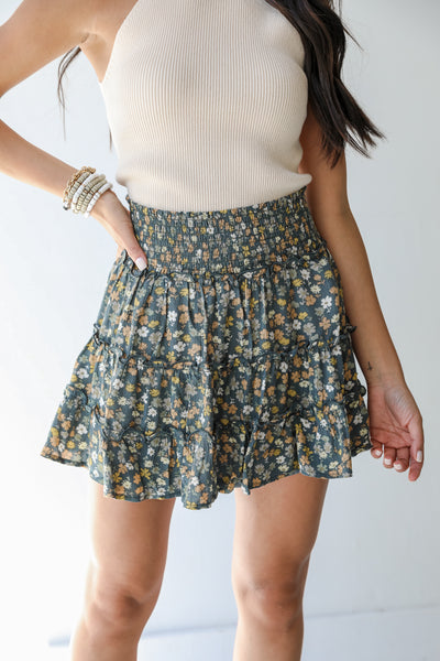 Floral Tiered Mini Skirt in teal