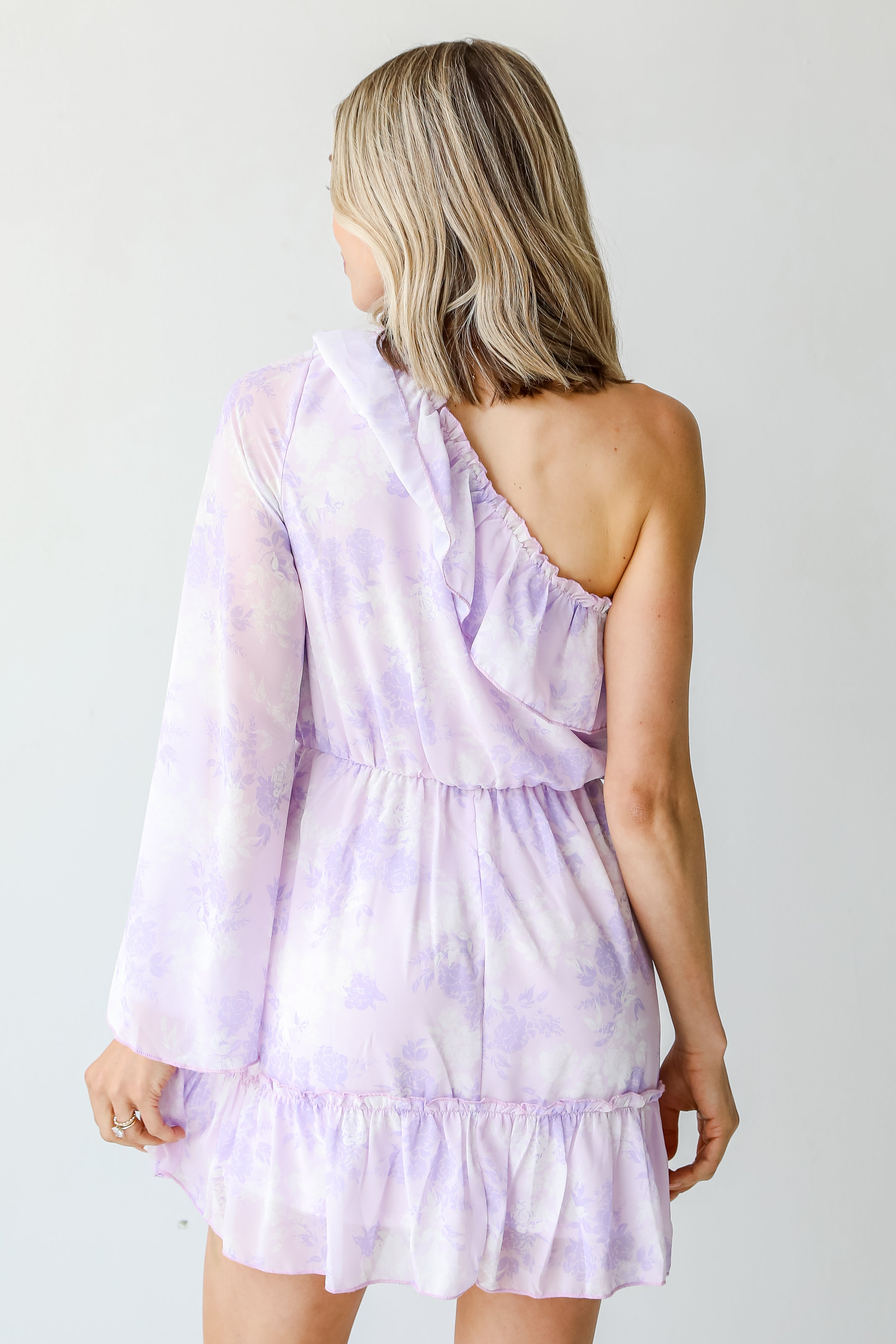 Floral One-Shoulder Mini Dress back view