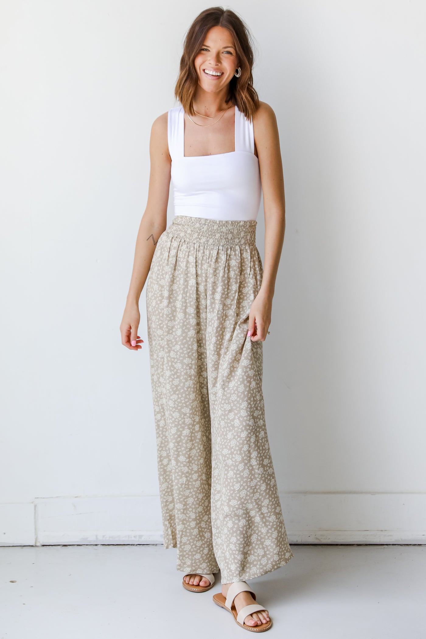 Floral Wide Leg Pants in taupe from dress up