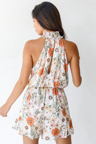 back view of a floral romper