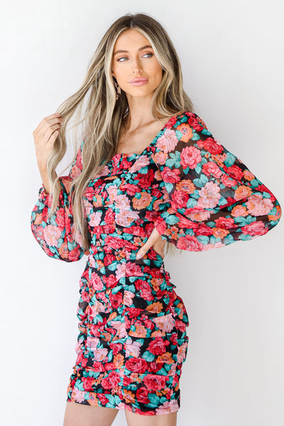 Floral Ruched Mini Dress side view