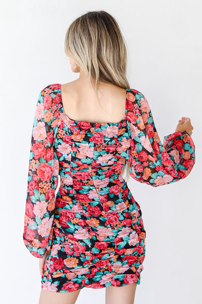 Floral Ruched Mini Dress back view