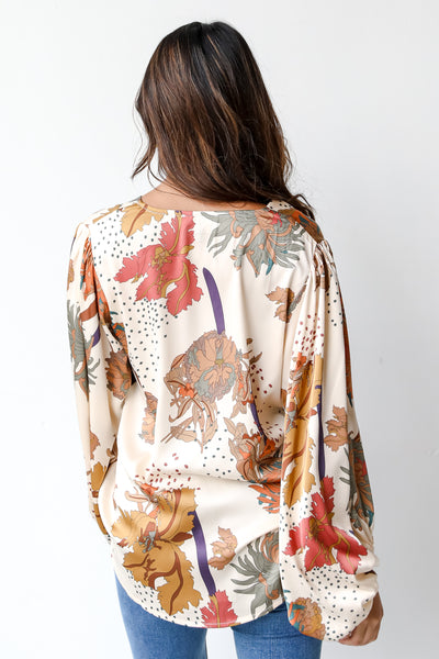 white Floral Blouse back view