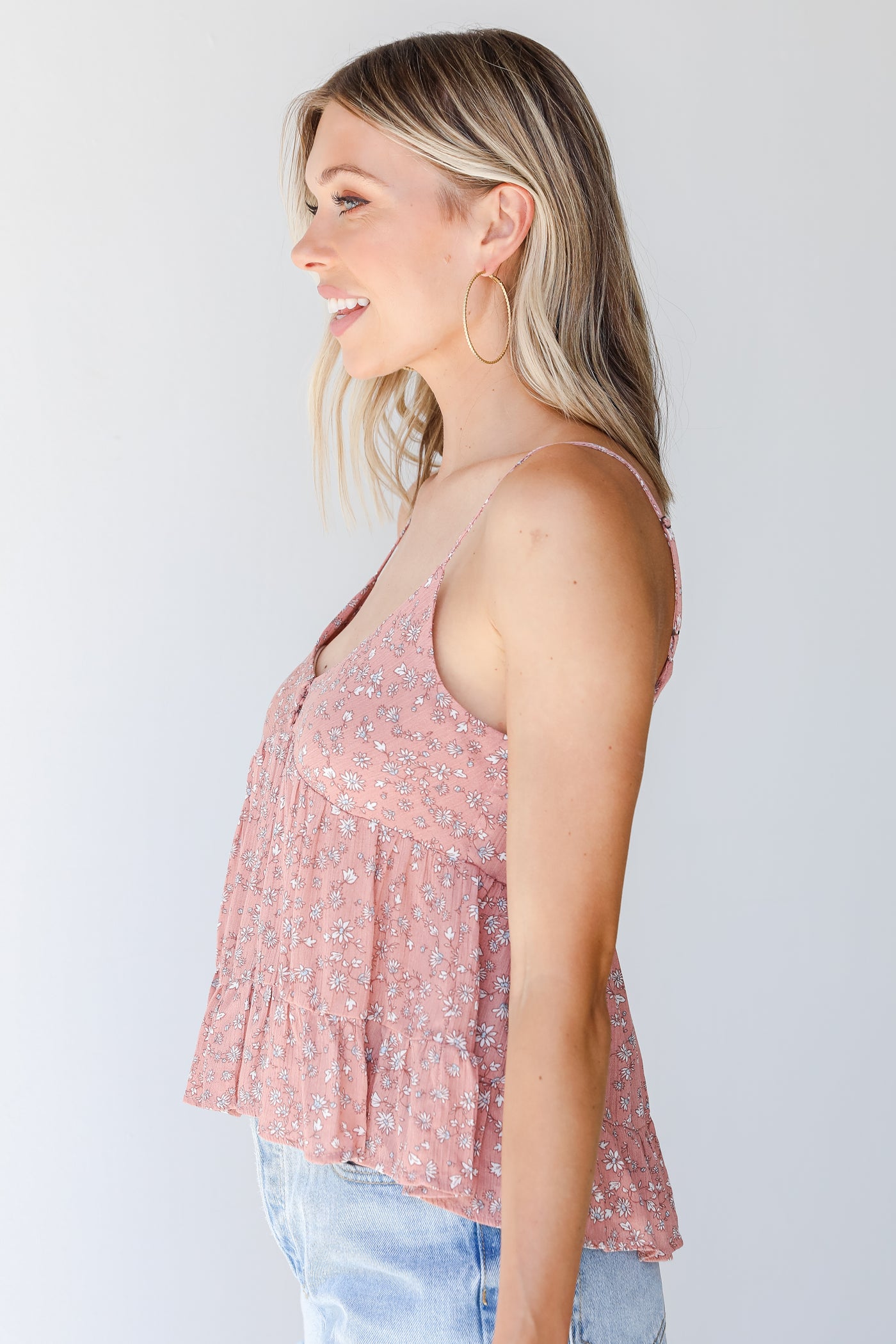 Floral Tank in blush side view