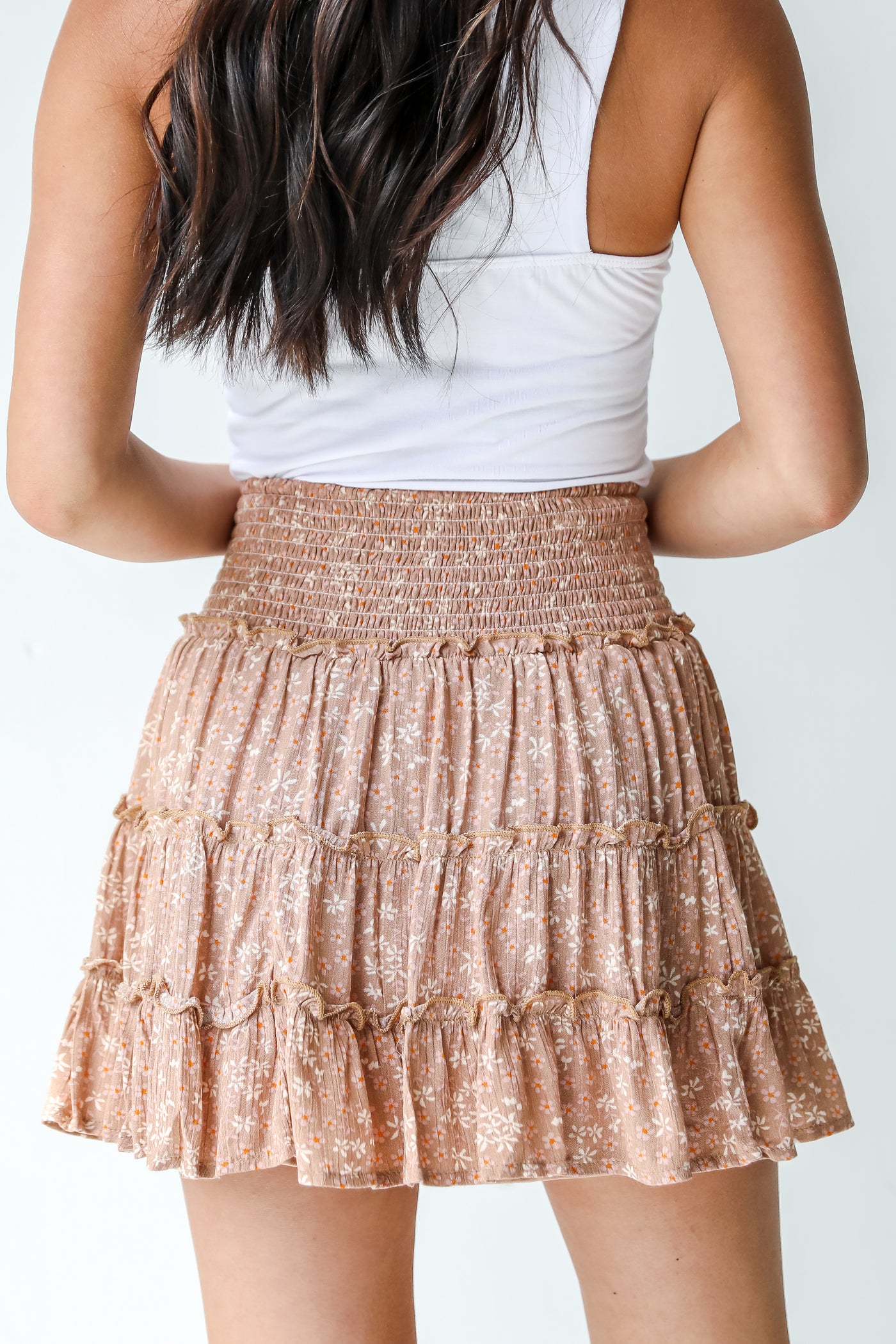 Floral Tiered Mini Skirt in blush back view