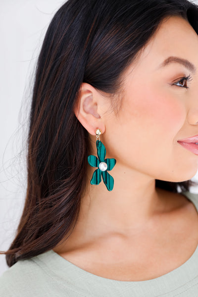 green Flower Statement Earrings