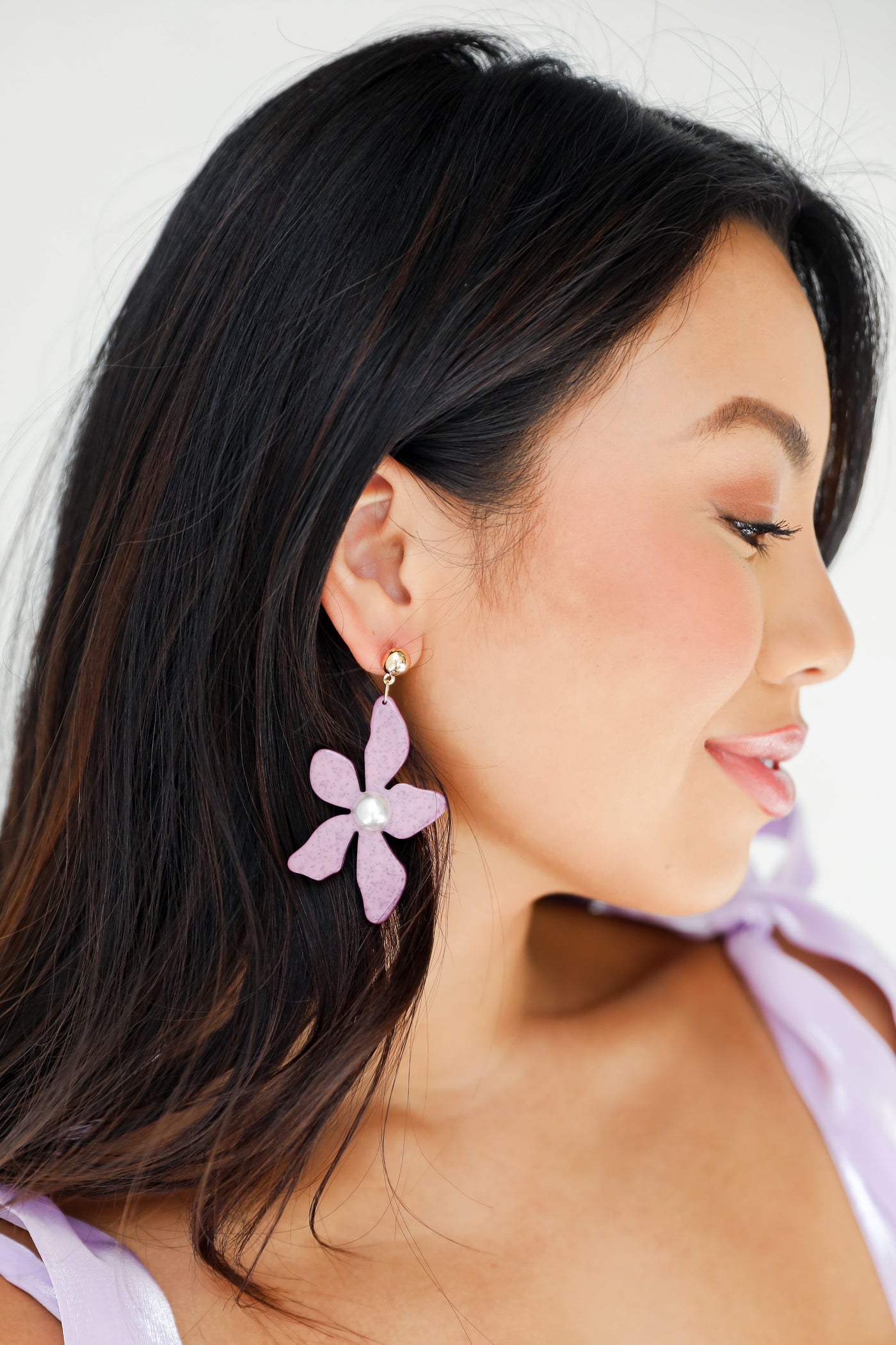 purple Flower Statement Earrings