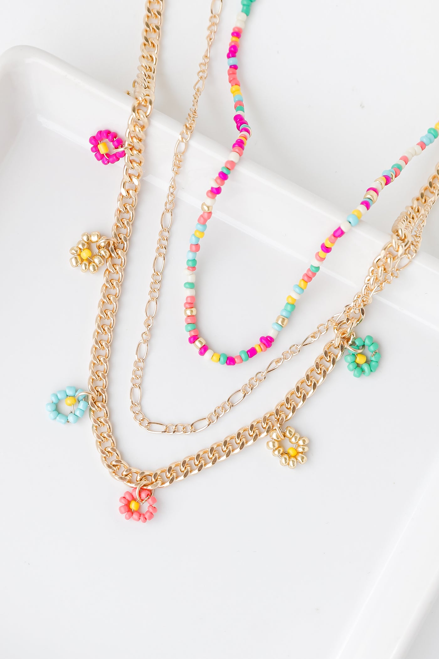 Gold Beaded Flower Layered Necklace from dress up