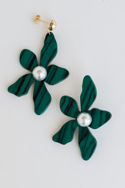 green Flower Statement Earrings flat lay