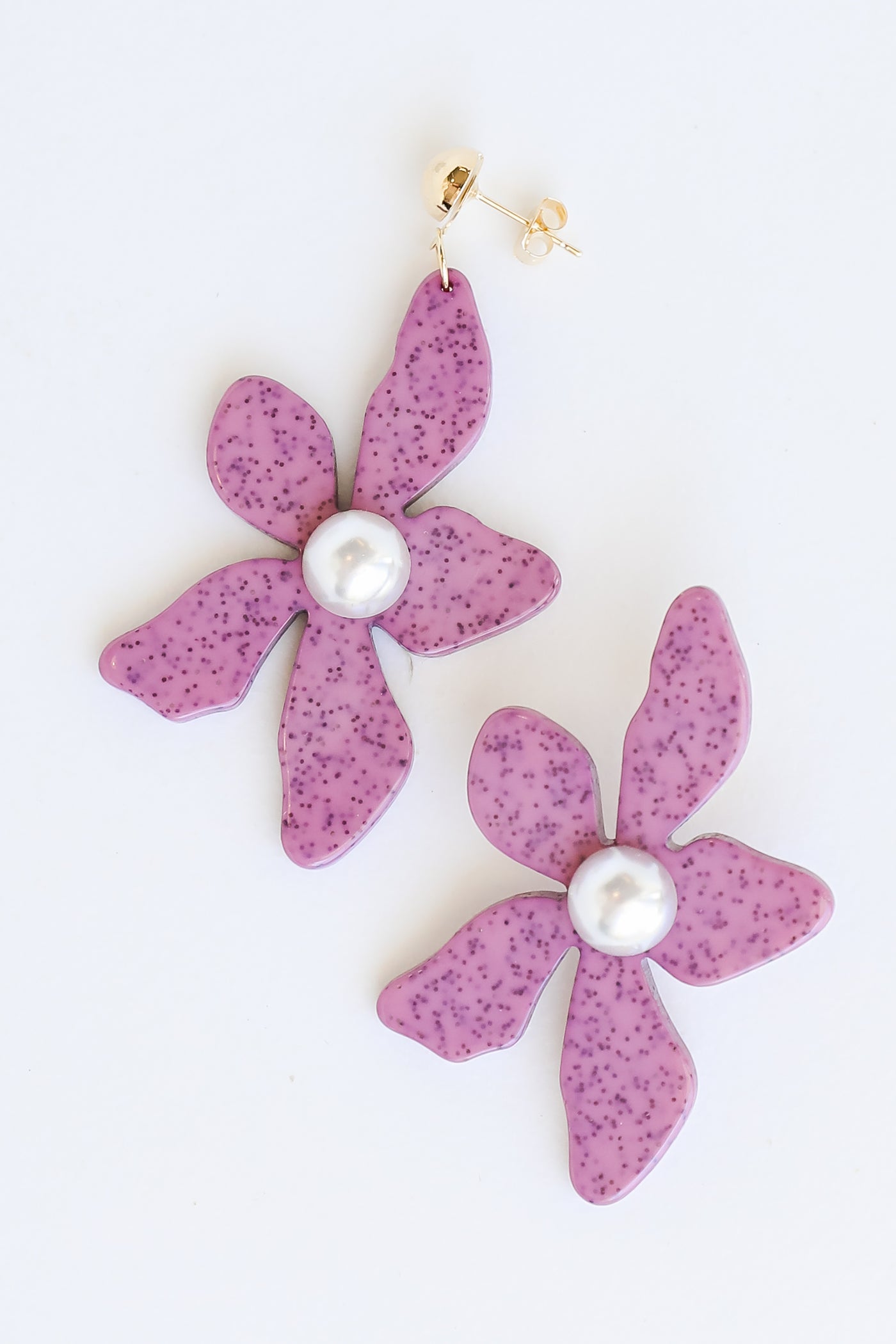 purple Flower Statement Earrings flat lay