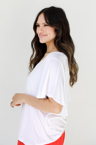white Flutter Sleeve Tee side view