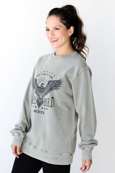 olive Free Bird Eagle Pullover side view