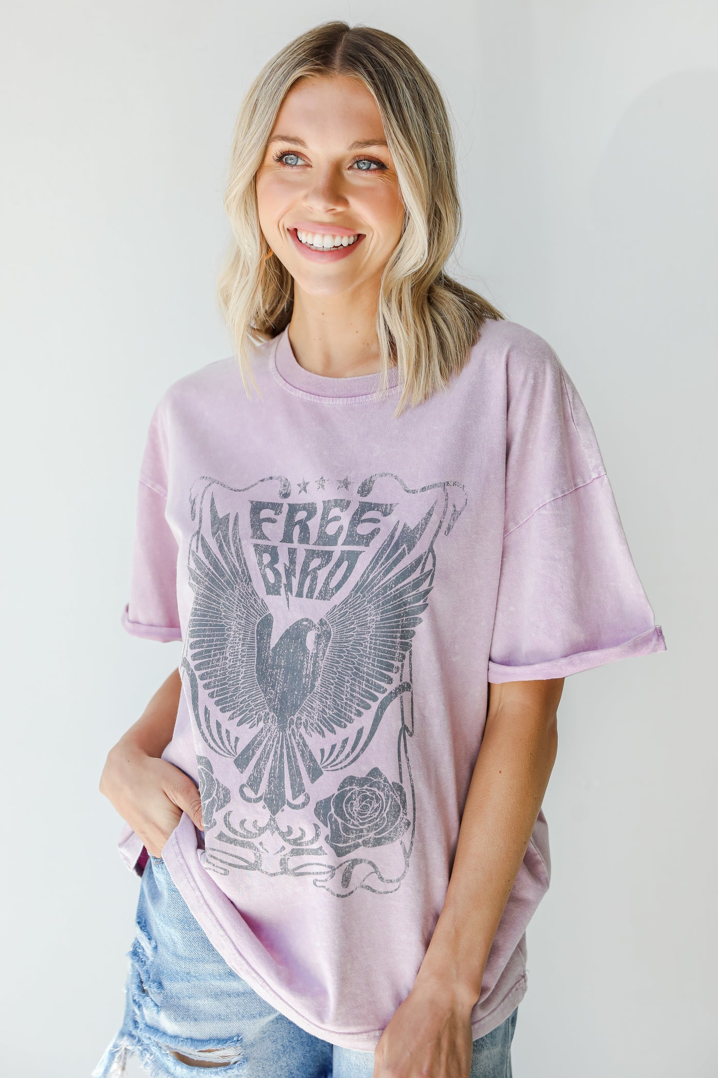 Free Bird Acid Washed Tee in lavender