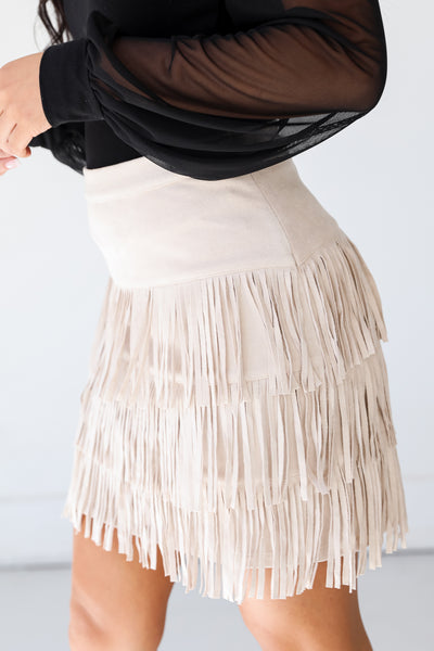 Suede Fringe Mini Skirt side view