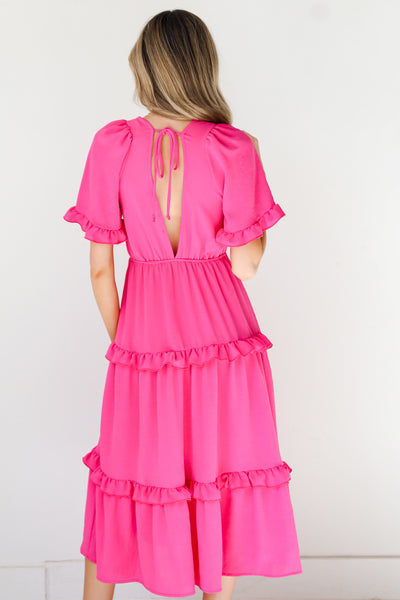 pink Tiered Midi Dress back view