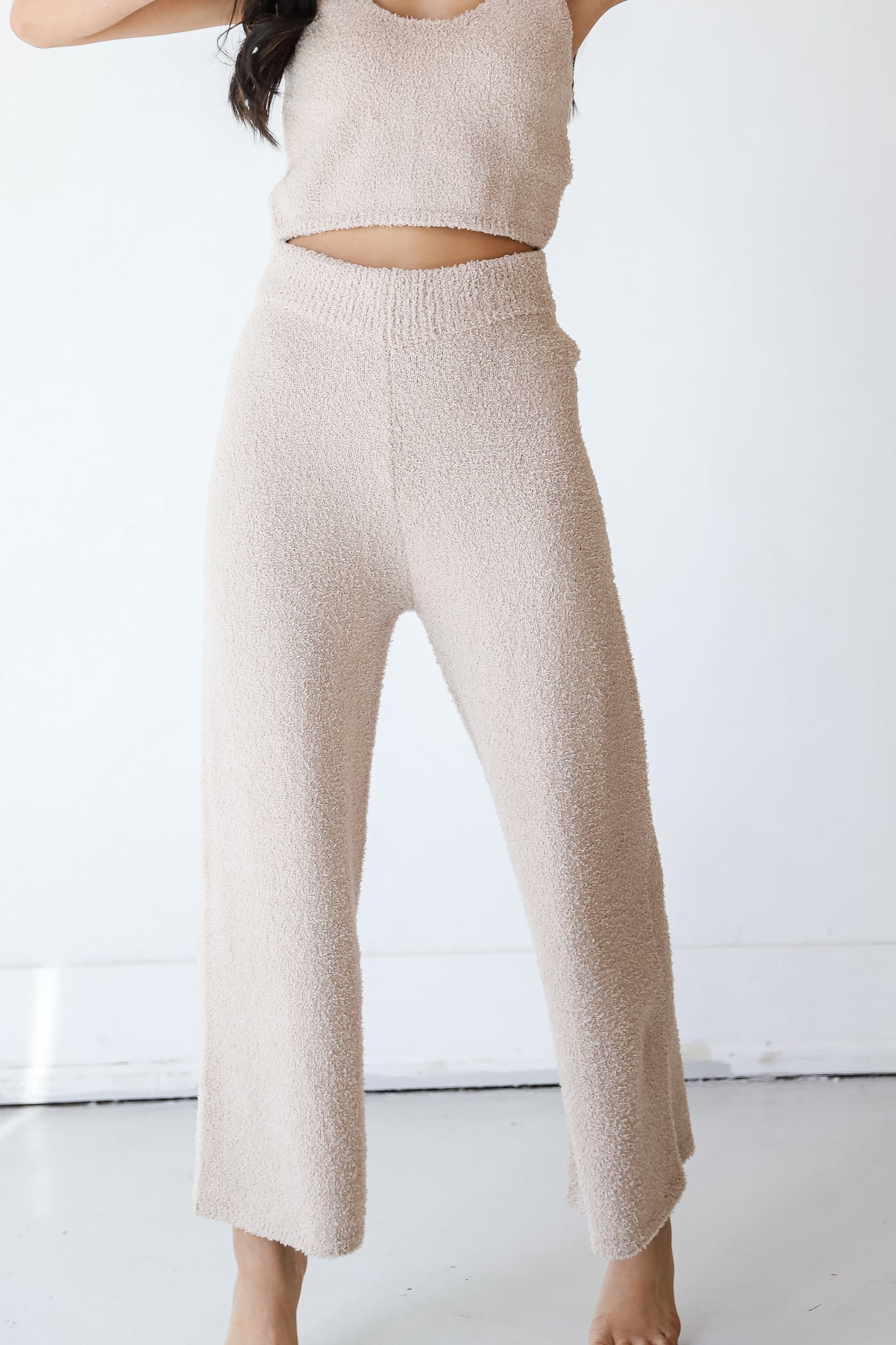 Fuzzy Knit Pants in taupe